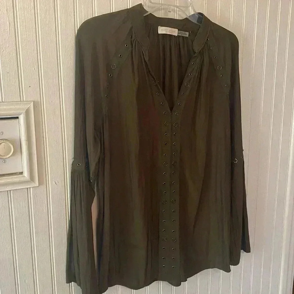 Ramy Brook New York army green long sleeve blouse - Picture 1 of 9